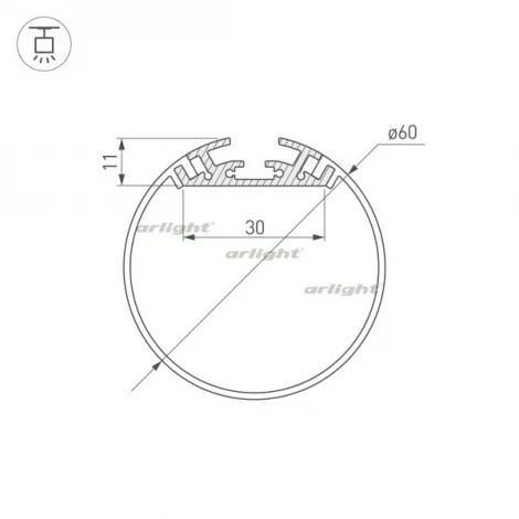 Профиль с экраном SL-ROUND-D60-2500 ANOD+OPAL (Алюминий) 020474 Arlight SL-ROUND