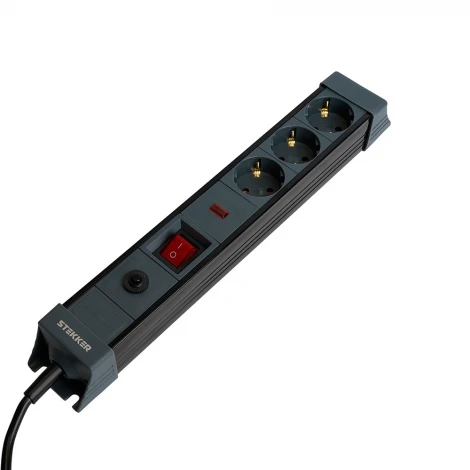 Сетевой фильтр 3-х местный с заземлением 1,8м. (черный) Stekker Techno 50153