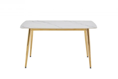Стол обеденный Рио Голд DT-2849, 110х70х76 см, белый мрамор Статуарио/глянцевое золото