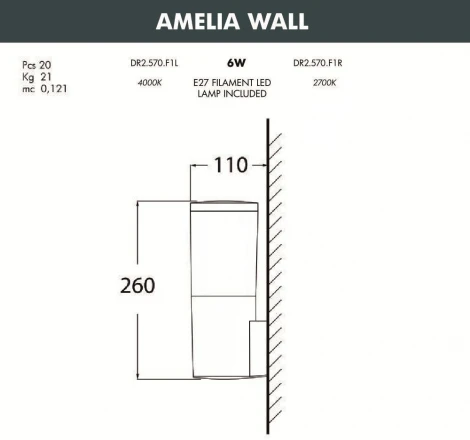 Настенный светильник уличный Fumagalli Amelia DR2.570.000.LYF1R (220V, IP55)