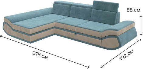 Диван угловой Лига-032 левый угол (Бирюзовый,Бежевый/Велюр) Лига Диванов арт.121644L