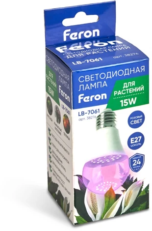 Лампа светодиодная для растений А60 Feron 38276 LB-7060 E27 15W красно-синий спектр LB-7061