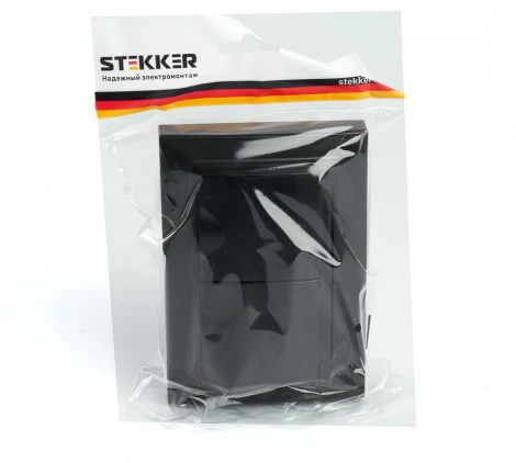 Розетка двойная с заземлением и защитной крышкой (черный) Stekker Эрна 49138