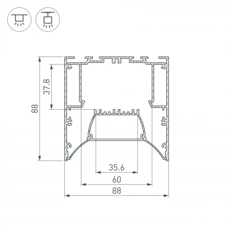 Профиль ARH-POWER-W88-COMFORT-2000 ANOD (Arlight, Алюминий) 036363