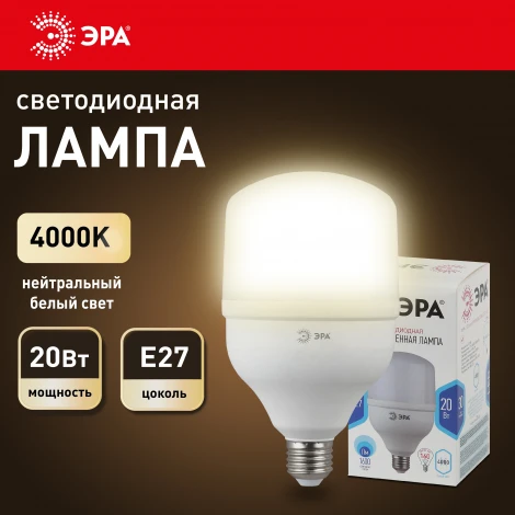 Лампочка светодиодная E27 20W ЭРА LED POWER T80-20W-4000-E27