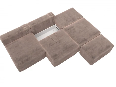 Диван прямой модульный с пуфом Лига-060 НПБ Лонг (ЛДСП,Брус,Фанера/Пластик/Велюр/Бежевый) Лига Диванов 129475