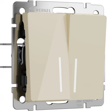 Выключатель двухклавишный проходной с подсветкой (айвори акрил) Werkel W1122143 (a064059)