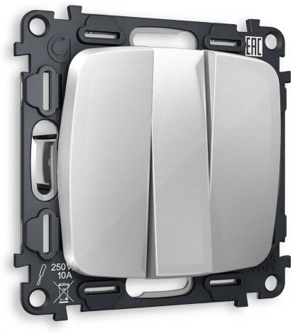 Комплект механизма Ambrella Volt 3-клавишного выключателя OMEGA MO405010 Серебро глянец QUANT