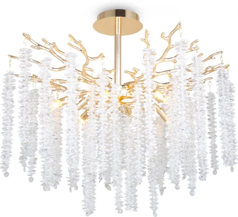 Потолочная люстра на штанге Freya Mineral FR1010CL-08G (220V, хрусталь, листья, ветки)