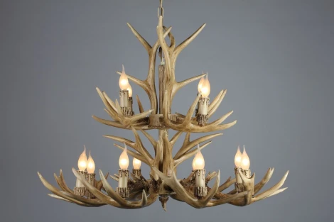 Подвесная большая люстра Omnilux Loureiro OML-52003-12 (220V, на цепи, подсвечник, свеча, рога)
