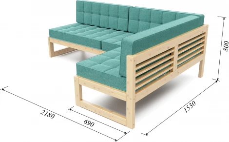 Диван Arsko угловой Сега У сосна рогожка бирюзовая