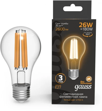 Лампочка светодиодная филаментная Gauss Filament 102902126 А70 26W 2600lm 2700К Е27 LED