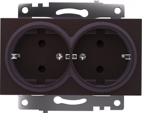 Розетка двойная с заземлением и шторками (коричневый) Stekker Катрин 49030
