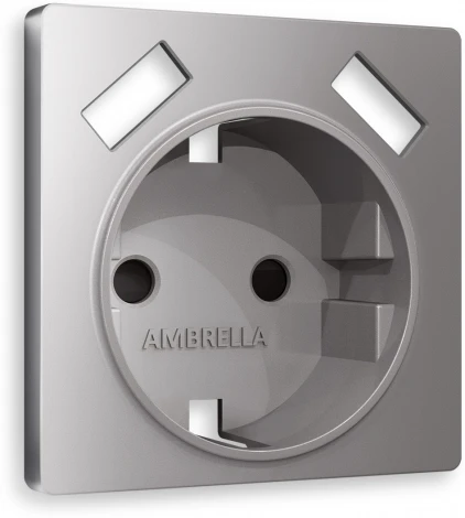 Лицевая панель Ambrella Volt ALFA (Сталь матовый) для электрической розетки с заземлением со шторками 2USB A+A QUANT AP5090