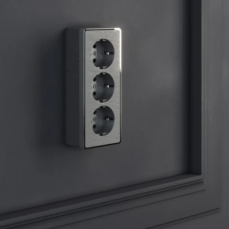 Розетка тройная с заземлением и шторками (графит рифленый) Werkel W5073104 (a052595)