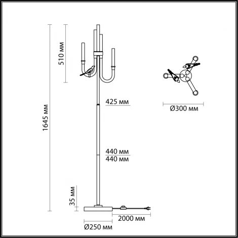 Торшер Odeon Light Lark 5431/12FL золотой(под латунь)/белый градиент/беж./зеленый/ металл/стекло/керамика LED 12W 4000K (220V, выключатель, птички)