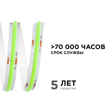 Светодиодная лента 24В 14Вт/м COB 512д/м IP20 ширина подложки 10мм, 5м зеленый Apeyron 00-367