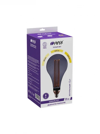 Лампочка светодиодная диммируемая прозрачная/серая груша E27 8W Hiper Vein HL-2255