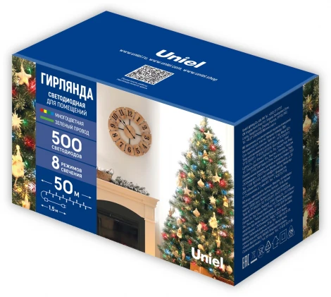 Гирлянда с пультом, светодиодная 50м. 500 светодиодов Uniel ULD ULD-S5000-500/DGA MULTI IP20