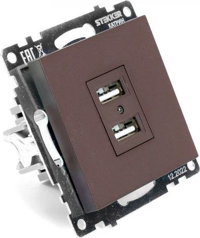 Розетка с USBх2 (коричневый) Stekker Катрин 49027