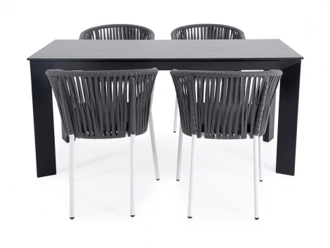 Обеденная группа на 4 персоны со стульями Бордо, каркас белый, роуп серый 4SIS Флоренция FLO-CB4T1-5-SET Gray