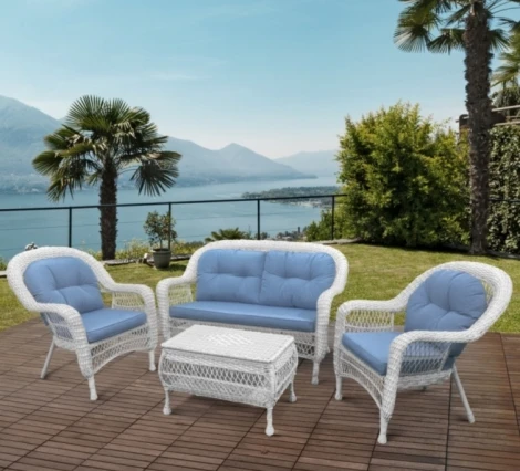 Плетеный комплект для отдыха из искусственного ротанга LV-520 White-Blue Afina