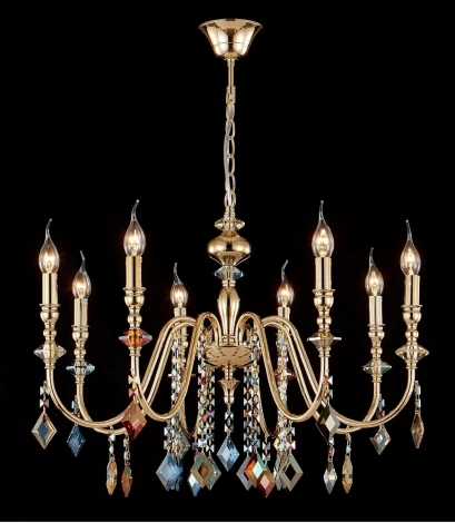 Подвесная люстра Crystal Lux MERCEDES SP8 GOLD/COLOR (220V, на цепи, свеча)
