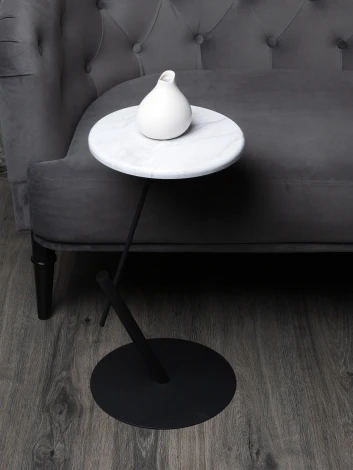 Стол приставной круглый МеталлАрт М015 белый мрамор/черный Mebelik 009506