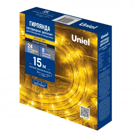 Гирлянда светодиодная Дюралайт, 15м, коннектор в/к. желтый свет Uniel ULD-D50 15M/С08 IP44 YELLOW
