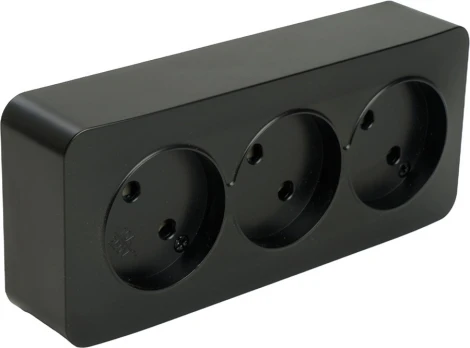 Розетка тройная без заземления (черный матовый) Stekker София 49500