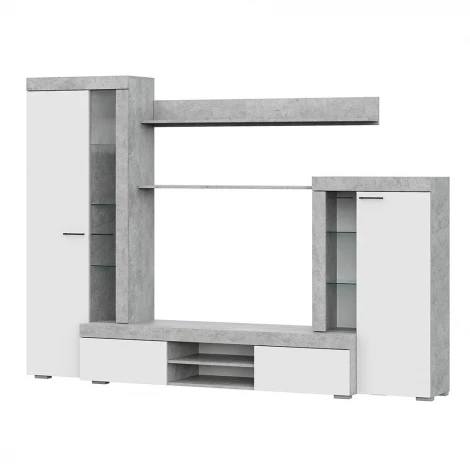 Стенка Арника в гостиную МГС 5, цемент светлый/белый