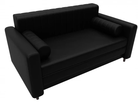 Диван прямой Лига-070 (ЛДСП,Брус,Фанера/Дерево/Экокожа/Черный) Лига Диванов 129751