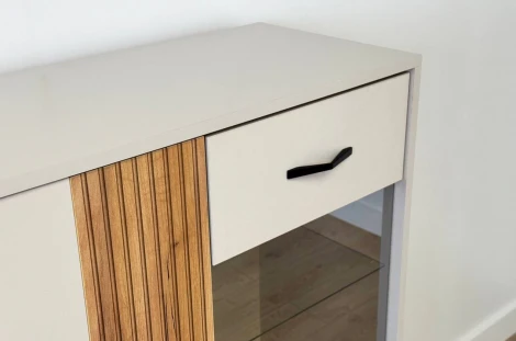 Доминика Комод (со стеклом) Mebelson (ЛДСП,Металл/Бежевый,Дуб крафт золотой) арт.174976,3369