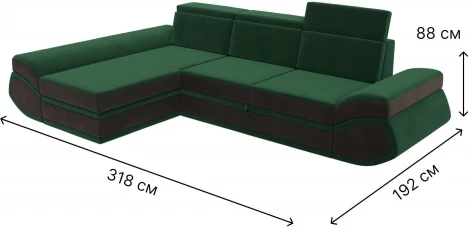 Диван угловой Лига-032 левый угол (Зеленый,Коричневый/Велюр) Лига Диванов арт.121645L