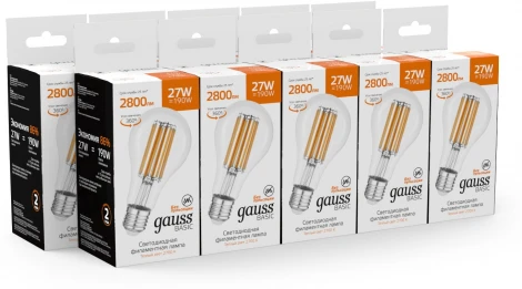 Лампочка светодиодная филаментная Gauss Filament 40712172 А70 27W 2800lm 2700К Е27 LED
