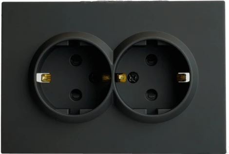 Розетка двойная с заземлением и шторками (черный) Stekker Эмили 49856