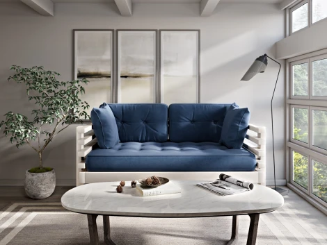 Диван Arsko Стоун Мини беленый дуб синий велюр