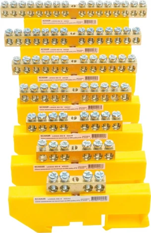 Шина заземления на изоляторе на DIN-рейку 10 выводов (желтый) Stekker 49547