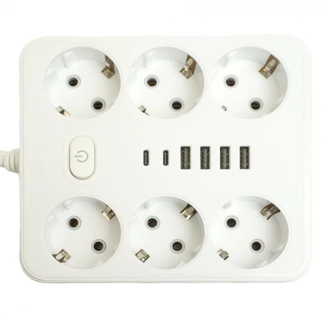 Удлинитель 6-и местный 4хUSB Type-A + 2хUSB Type-C 3 метра (белый) Stekker Home plus 49982