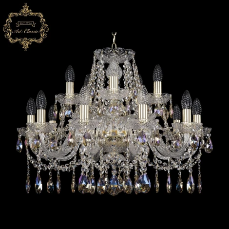 Подвесная люстра Art Classic 11.12 11.12.10+5.240.Gd.Sp.K801 (220V, хрусталь, на цепи, подсвечник, свеча)