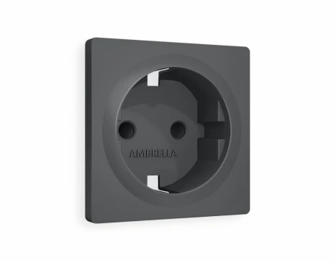 Лицевая панель Ambrella Volt OMEGA (Графит Мягкое касание) для электрической розетки с заземлением со шторками QUANT OP9070
