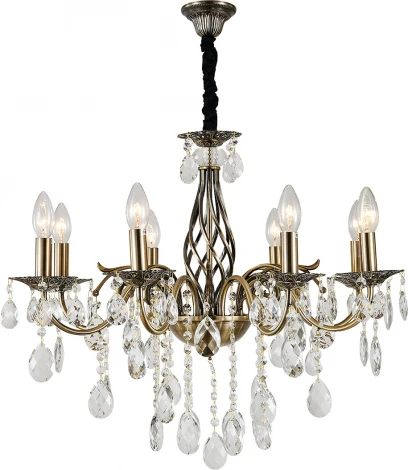 Подвесная люстра Escada Okere 2107/8P 8x40Вт E14, металл/хрусталь, античная бронза/прозрачный (220V, подвески, на цепи, подсвечник, свеча)