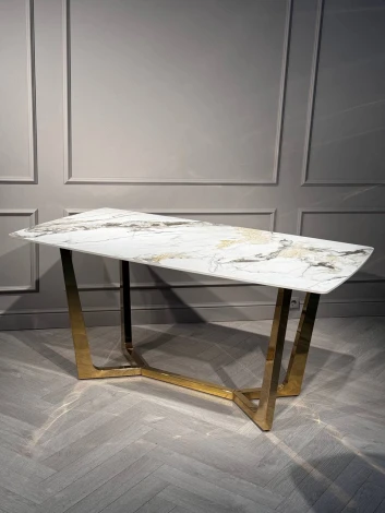 Стол обеденный IST-CASA Ланс DT-2852L, 180х90х75 см, белая керамика/золотой