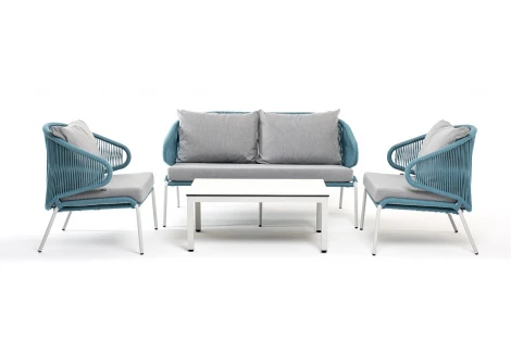 "Милан" лаунж-зона 4-местная плетеная из роупа (веревки), каркас алюминиевый белый, роуп бежевый 4SIS арт.УТ-00005965