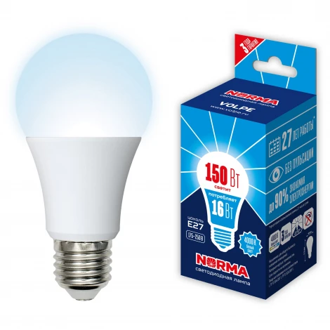 Лампочка светодиодная шар белая E27 16W 4000K Volpe LED-A60-16W/NW/E27/FR/NR