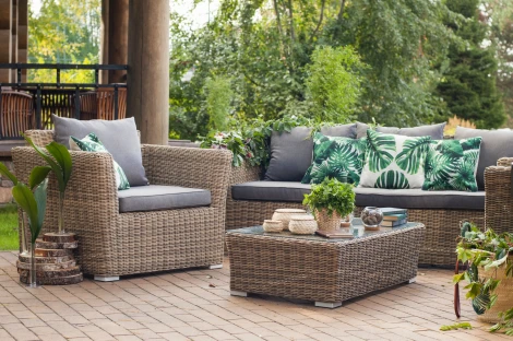 Лаунж-зона из искусственного ротанга, цвет соломенный 4SIS Капучино KS3С2T-4-SET