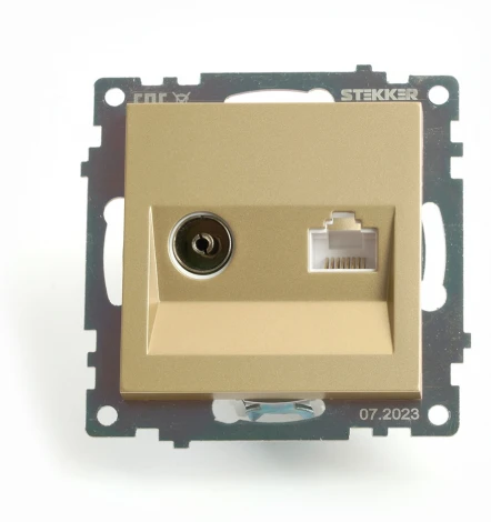 ТВ-розетка и Ethernet RJ-45 (золото) Stekker Катрин 49230