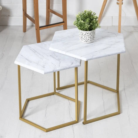 Стол журнальный МеталлАрт М003 белый мрамор/золото Mebelik 009503