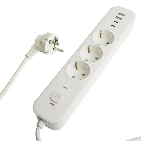 Сетевой фильтр 3-х местный с заземлением 2хUSB Type-A + 2хUSB Type-С 1,8м. (белый) Stekker Nova 50099