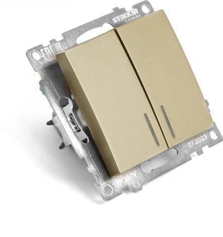 Выключатель двухклавишный с подсветкой (золото) Stekker Катрин 49217